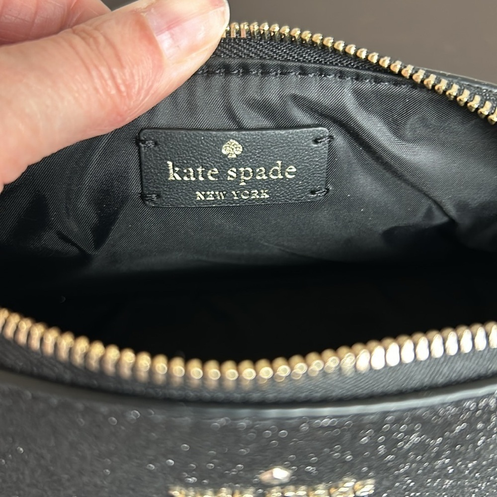 Kate Spade New York Shimmy Glitter Fabric Small Cosmetic Case in black NEW - Picture 9 of 11